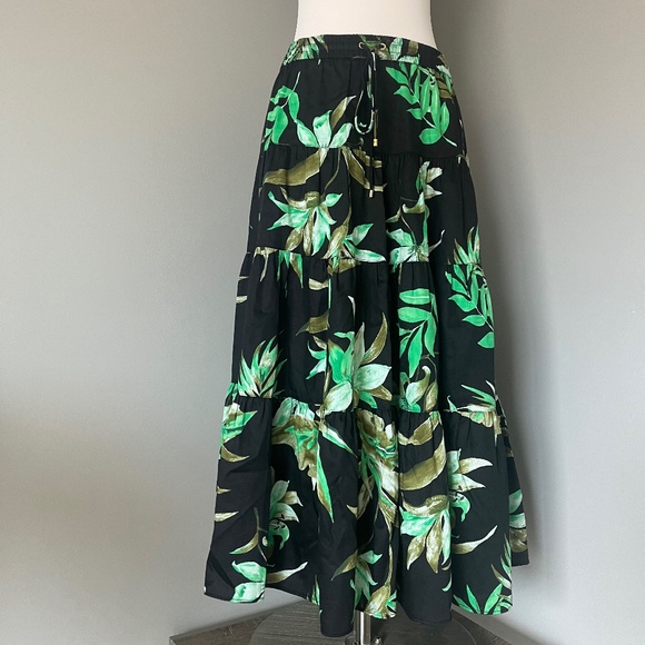 Lauren Ralph Lauren Fern Leaf Exotic Print Cotton Casual Midi Tiered Skirt Small - Picture 11 of 14